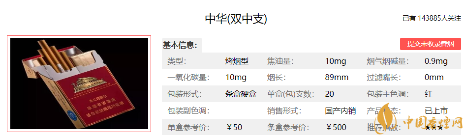 中華雙中支多少錢(qián)一條 中華雙中支香煙價(jià)格表